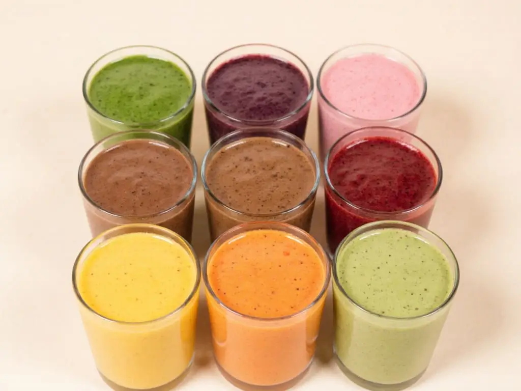 “9 smoothie breakfast ideas in a colorful grid for healthy weight loss”
