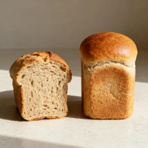 Frozen slices of gluten free bread separated with parchment