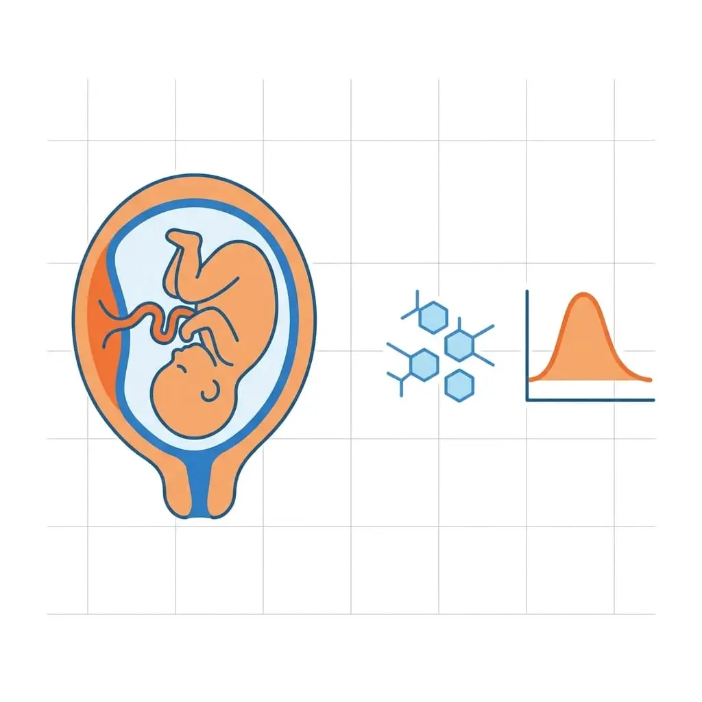 Medical illustration showing insulin resistance and blood glucose spike during pregnancy, explaining what gestational diabetes is